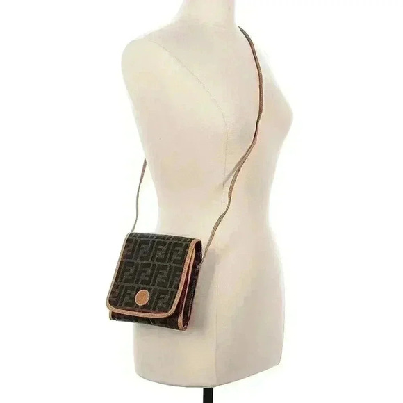 Fendi SAS Vintage Crossbody Brown Shoulder Bag Zukka Purse Logo S.A.S Roma Italy - Picture 3 of 13